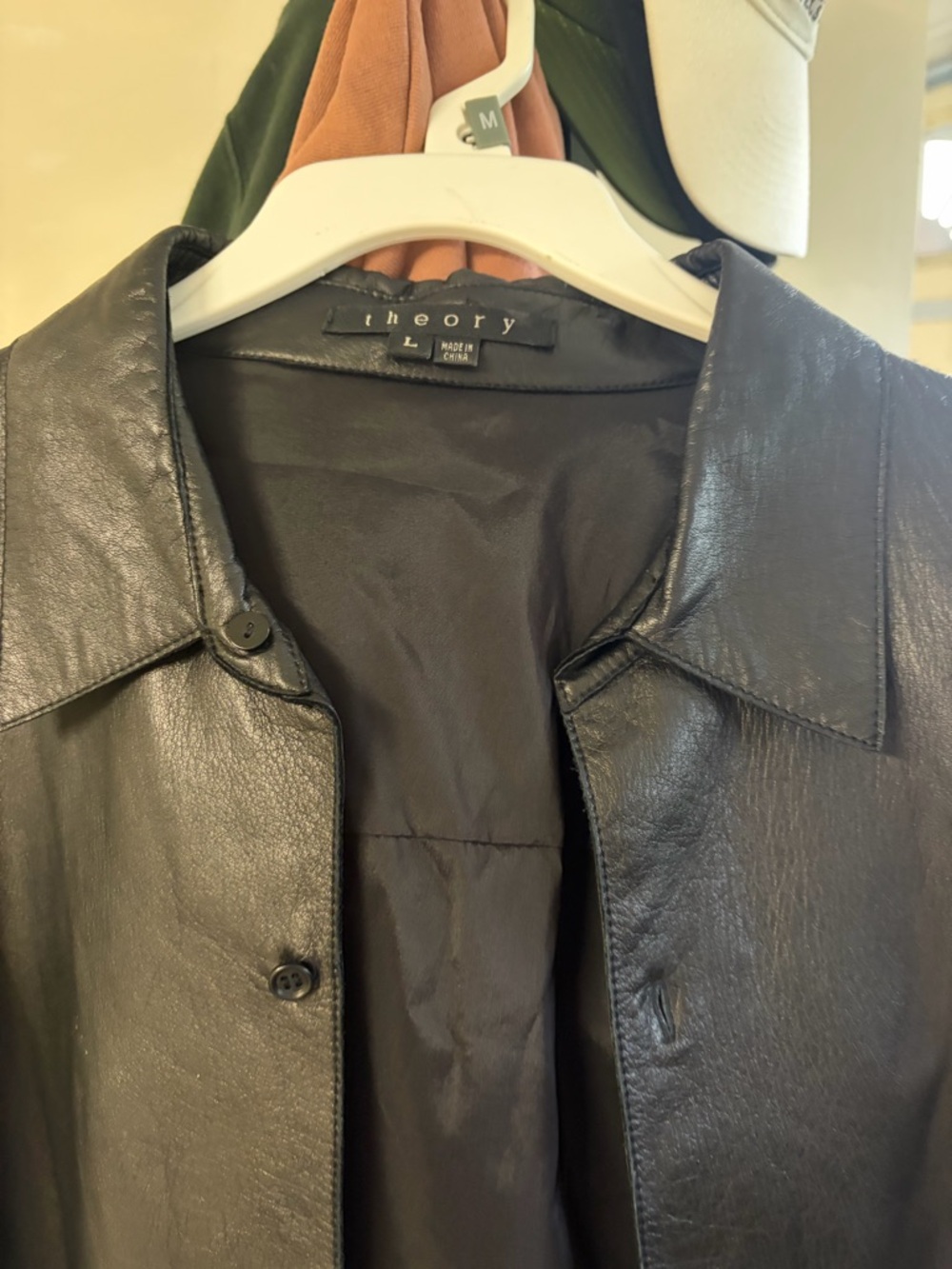 Theory Black Leather Button-Front Shirt Jacket - Picture 3 of 4